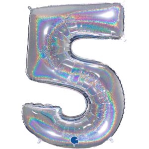 Silver Glittery 40" number 5 balloon