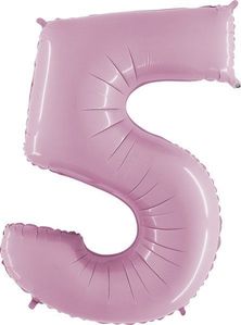 40IN PASTEL PINK NUMBER 5 FOIL BALLOON