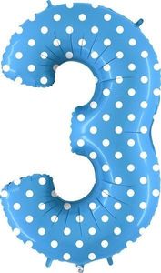 40IN BLUE WITH WHITE SPOTS NUMBER 3 FOIL BALLOON