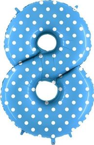 40IN BLUE WITH WHITE SPOTS NUMBER 8 FOIL BALLOON