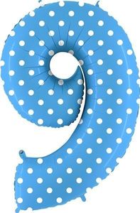 40IN BLUE WITH WHITE SPOTS NUMBER 9 FOIL BALLOON