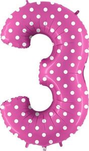40IN PINK WITH WHITE SPOTS NUMBER 3 FOIL BALLOON
