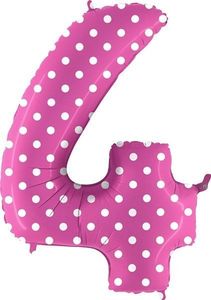 40IN PINK WITH WHITE SPOTS NUMBER 4 FOIL BALLOON