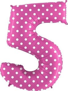 40IN PINK WITH WHITE SPOTS NUMBER 5 FOIL BALLOON